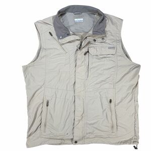 Columbia Mens XXL Vest Full Zip Beige Nylon Outdoor Utility Sleeveless Jacket